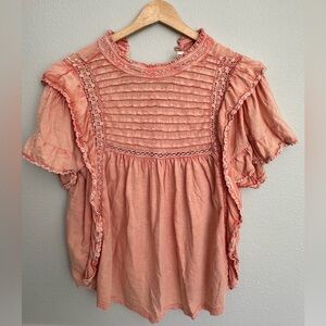 Free People Women's Ruffled Peach Top
